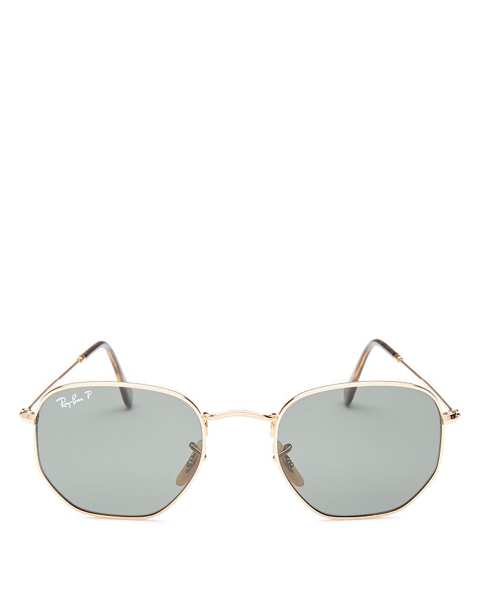Ray Ban Ray-ban Unisex Icons Polarized Hexagonal Sunglasses, 51mm In Gold/green