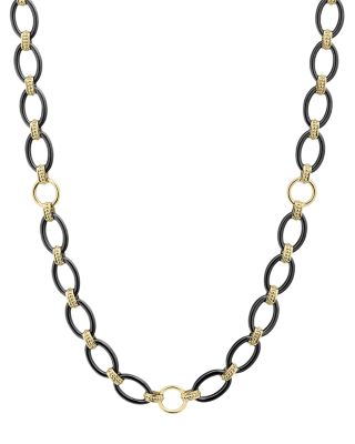 Meridian 18K Yellow Gold & Black Caviar Black Ceramic Long Station Necklace, 36"