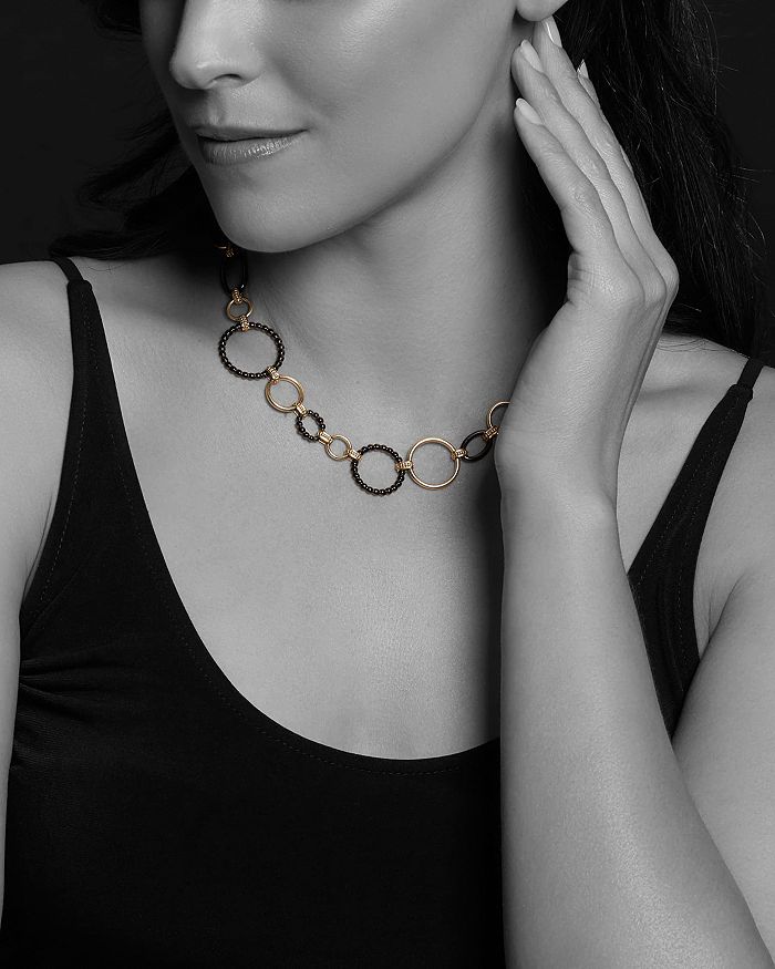 Lagos Meridian 18k Yellow Gold & Black Caviar Black Link Necklace, 18 In Black/gold