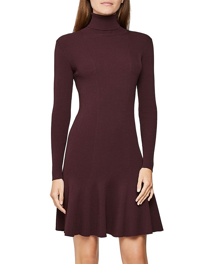 REISS Mimi Fluted Knit Turtleneck Dress | Bloomingdale's