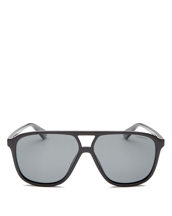 Polaroid Unisex Polarized Brow Bar Aviator Sunglasses, 58mm In Black/gray Polarized