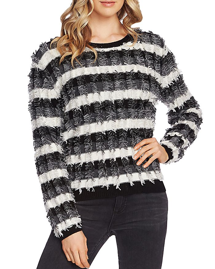 VINCE CAMUTO STRIPED FRINGE SWEATER,9059206