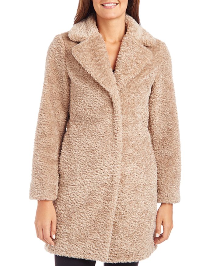 Vince Camuto Notched Collar Faux-fur Coat In Beige