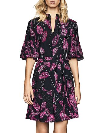 REISS Marsali Belted Feather Print Dress | Bloomingdale's