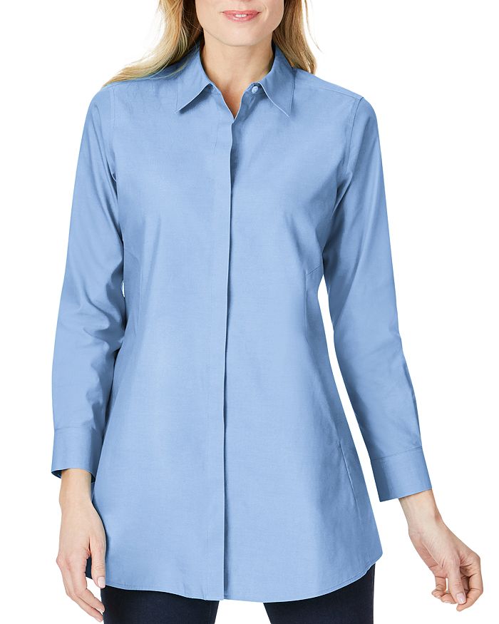 Foxcroft Cici Cotton Non-iron Tunic Shirt In French Blue