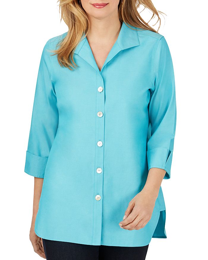 Foxcroft Pandora Non-iron Cotton Shirt In Blue Spruce