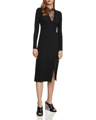 Bcbgmaxazria Lace inset Midi Dress In Black ModeSens