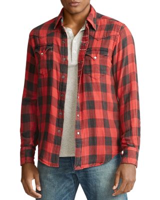 red and black flannel polo