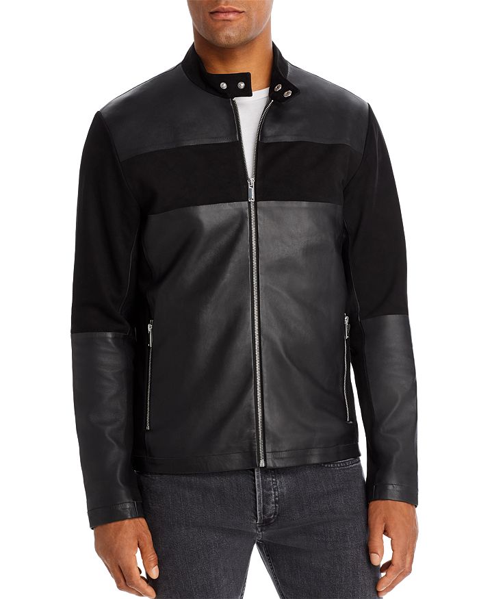 KARL LAGERFELD LEATHER & SUEDE BLOCKED RACER JACKET,LO8A2377