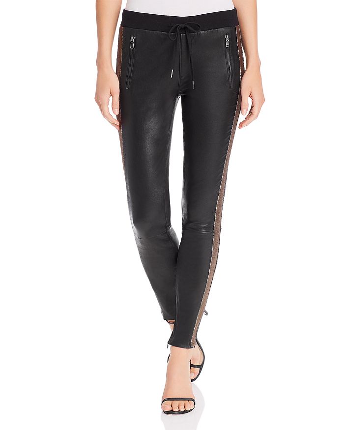 Pam & Gela Metallic Stripe Leather Leggings In Black