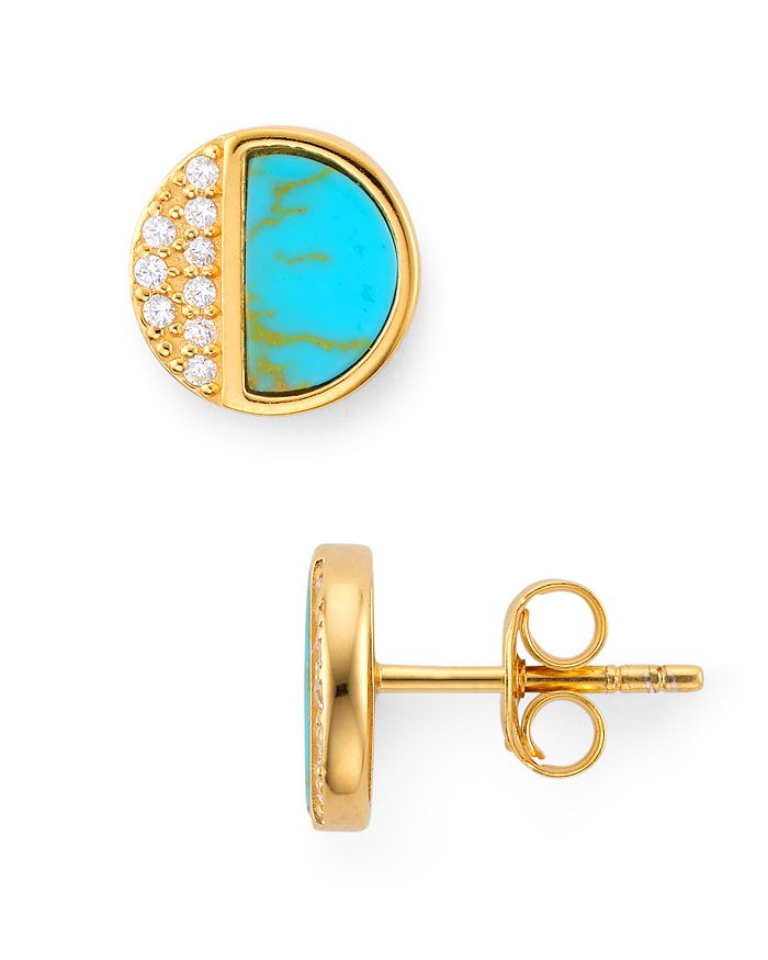 Argento Vivo Circle Stud Earrings In 18k Gold-plated Sterling Silver In Turquoise/gold