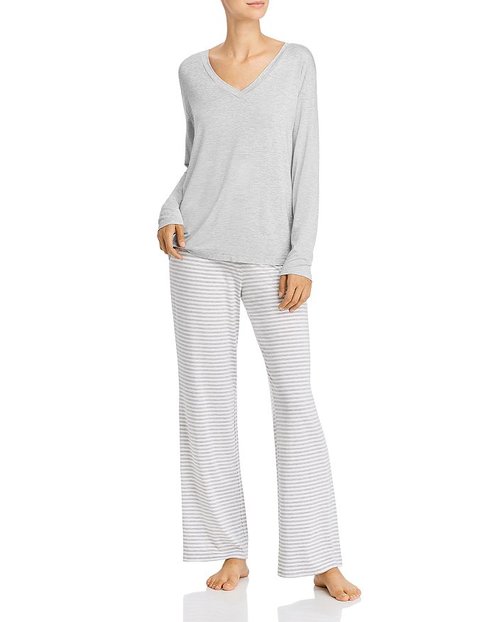 Calvin Klein Long Pajama Set In Marching Stripes Gray