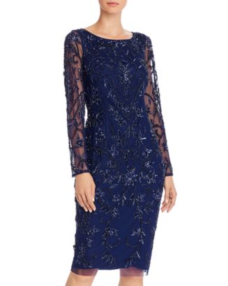 Adrianna Papell Long Sleeve Beaded Cocktail Dress | Bloomingdale's