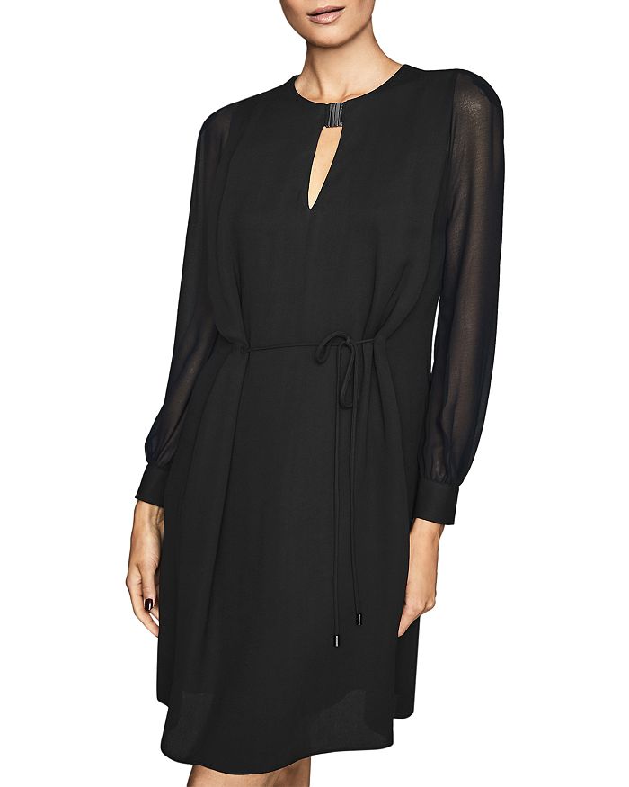 Reiss Leah Sheer Sleeve Shift Dress In Navy ModeSens