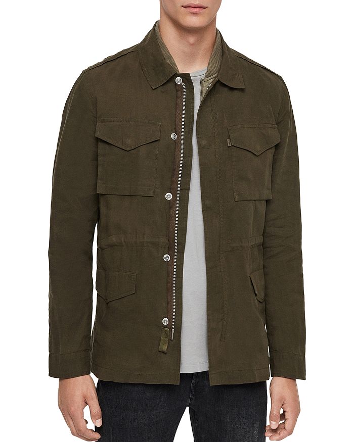 Allsaints Baynes Waxed Jacket In Khaki/beech Green