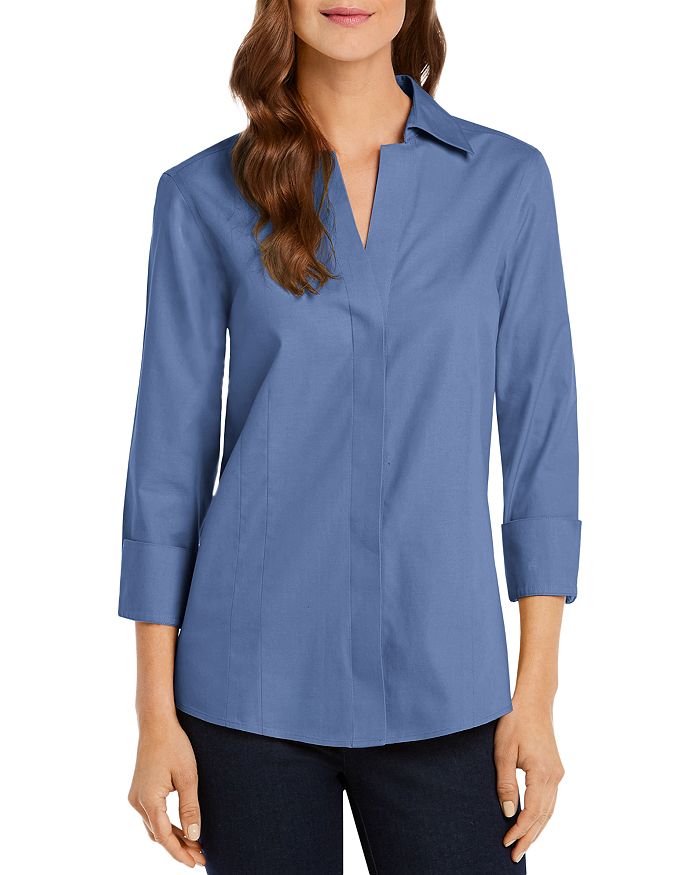 Foxcroft Taylor Non-iron Button-down Top In French Blue