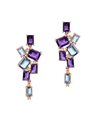 Bloomingdale's Fine Collection - Diamond, Amethyst & Tanzanite Drop Earrings in 14K Rose Gold - Exclusive