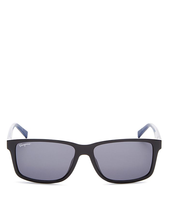 Ferragamo Men's Square Sunglasses, 57mm In Black/blue Mirrored
