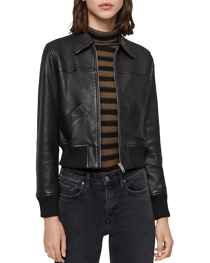 ALLSAINTS PASCAO CROPPED LEATHER JACKET,WL036R