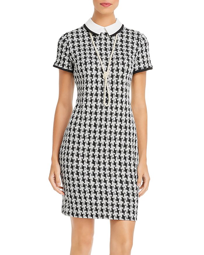 KARL LAGERFELD PARIS - Houndstooth Knit Necklace Dress