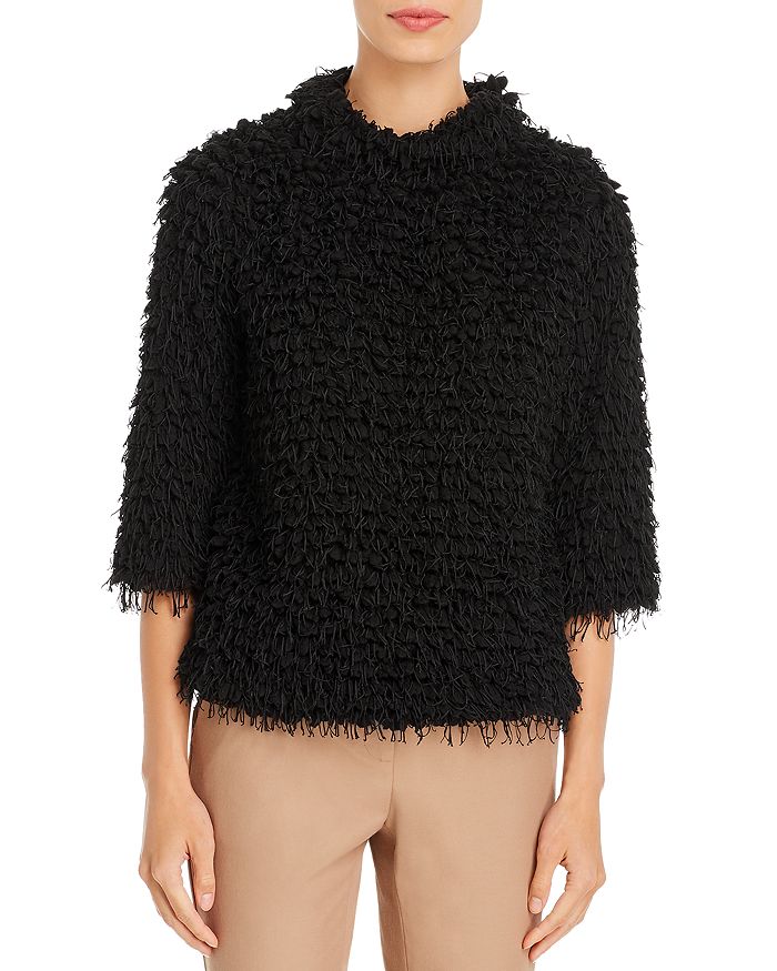Vince Camuto Textured Fringe Sweater In Rich Black