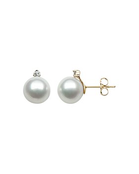 Bloomingdale's - Diamond & White South Sea Cultured Pearl Stud Earrings in 14K Yellow Gold - 100% Exclusive