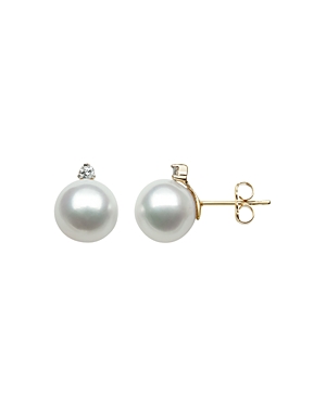 Bloomingdale's Diamond & White South Sea Cultured Pearl Stud Earrings in 14K Yellow Gold - 100% Excl
