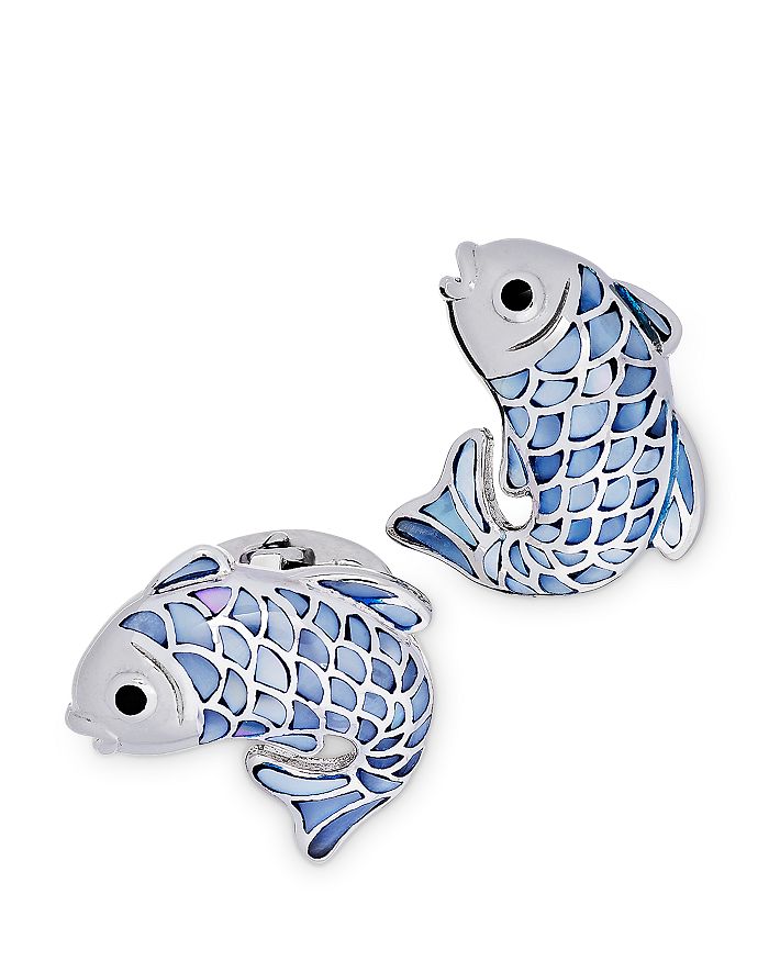 Shop Jan Leslie Sterling Silver & Mother-of-pearl Koi Fish Cufflinks In Blue
