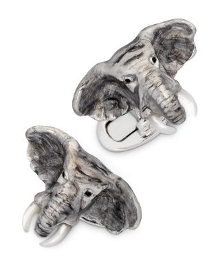 Hand-Painted Sterling Silver & Mother-of-Pearl Elephant Cufflinks