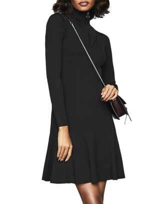 REISS Evette Zip Neck Fit and Flare Ribbed Dress | Bloomingdale's