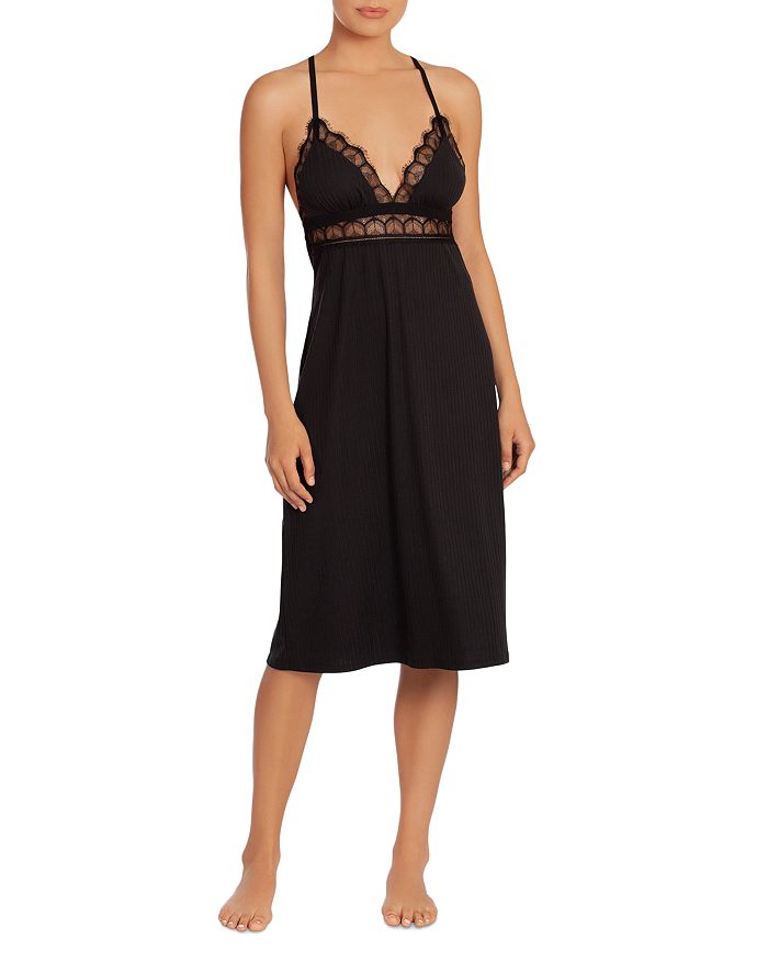 MIDNIGHT BAKERY LACE RACERBACK RIBBED KNIT MIDI GOWN,DNA020