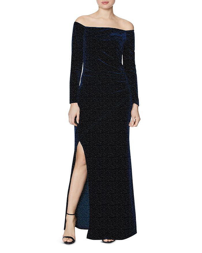 Laundry By Shelli Segal Off The Shoulder Long Sleeve Velvet Dress
