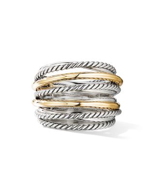 Sterling Silver & 18K Yellow Gold Crossover Wide Ring, 8