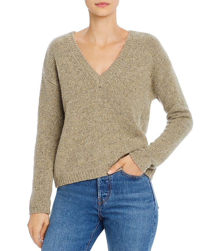 Majestic Cashmere V-neck Sweater In New Army Chine