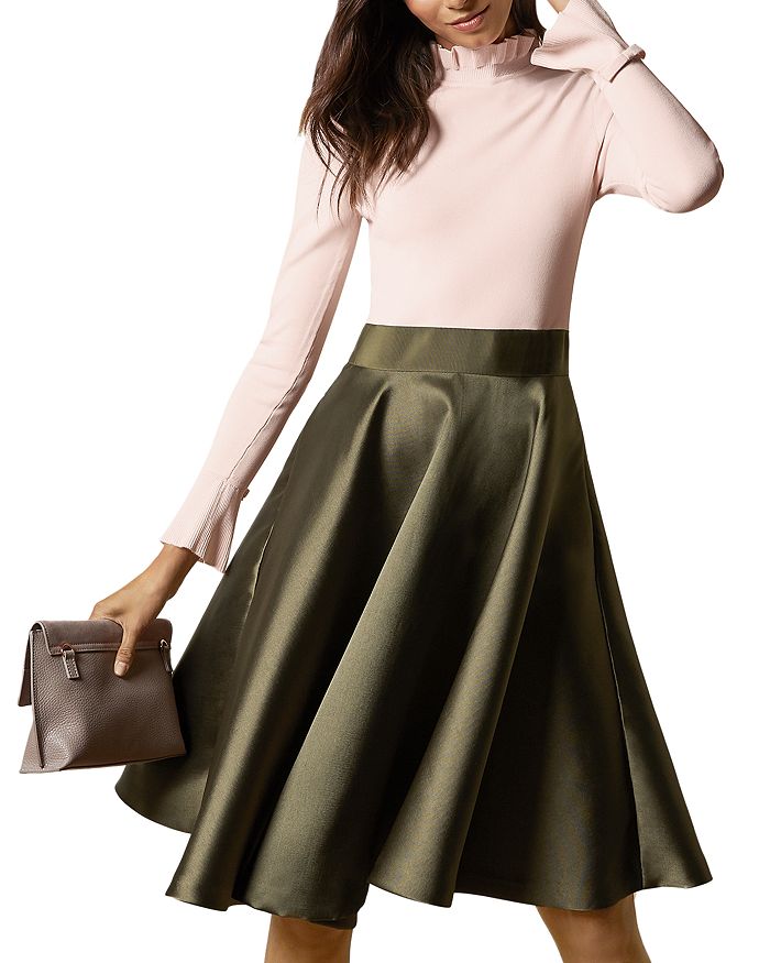 Ted Baker Zadi Frilled Fit And Flare Combo Dress In Khaki ModeSens