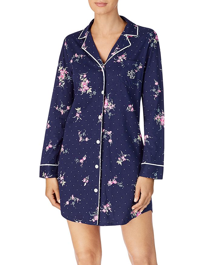 Ralph Lauren Lauren  Cotton Knit Sleepshirt In Navy Floral