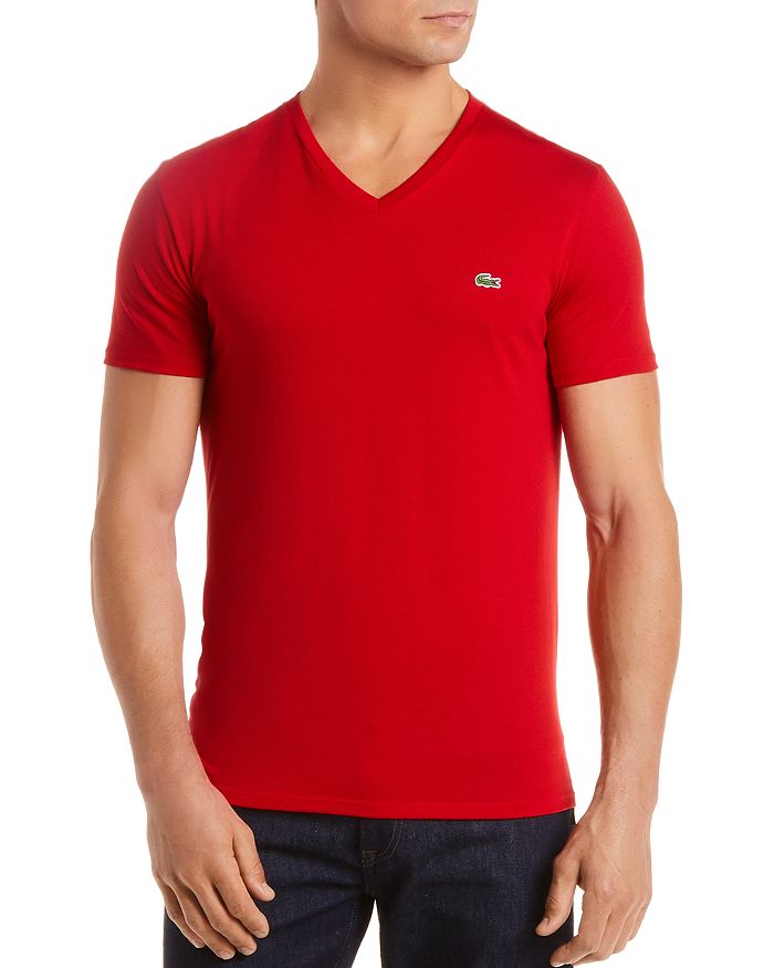 Lacoste V-neck Pima Cotton Tee In Red