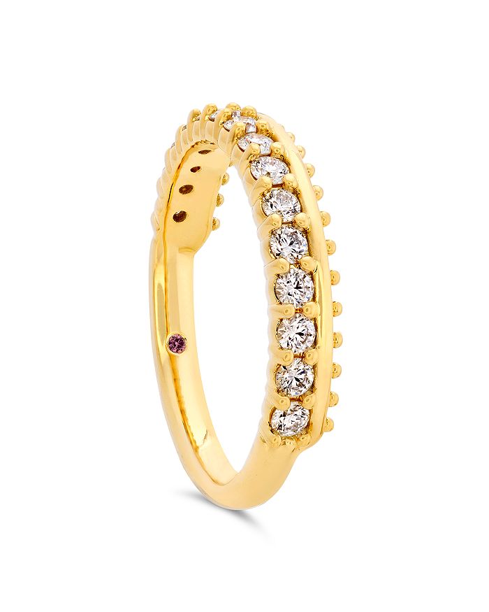 Hayley Paige For Hearts On Fire 18k Yellow Gold Sloane Picot All In A Row Band With Diamonds & Pink