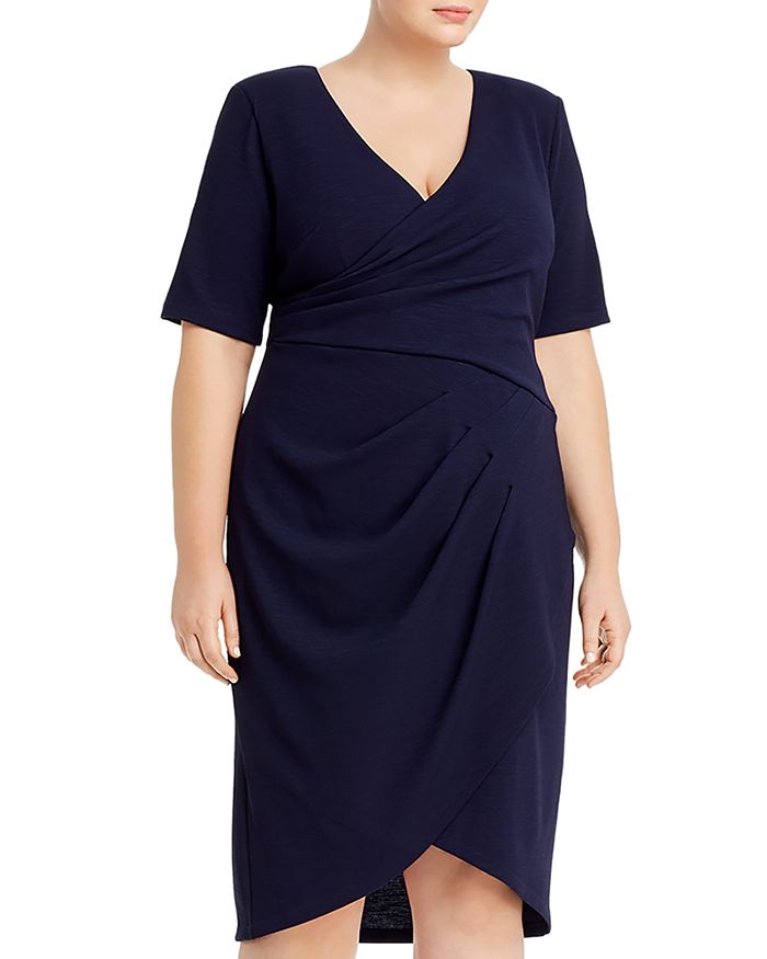 Adrianna Papell Plus Rio Knit Draped-front Dress In Blue Moon