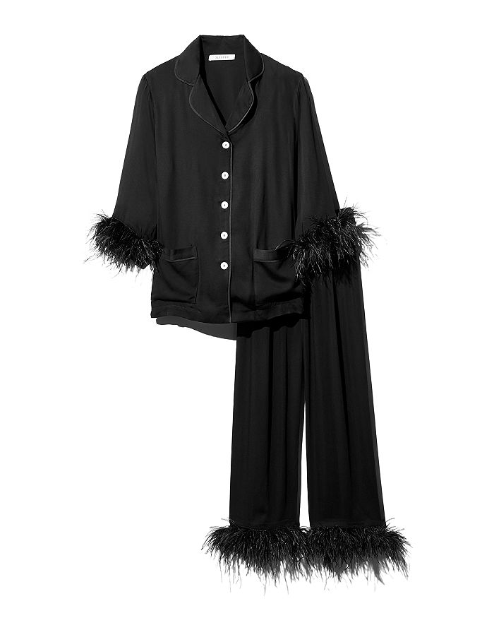 Sleeper Black Tie Feather-Trim Pajama Set | Bloomingdale's
