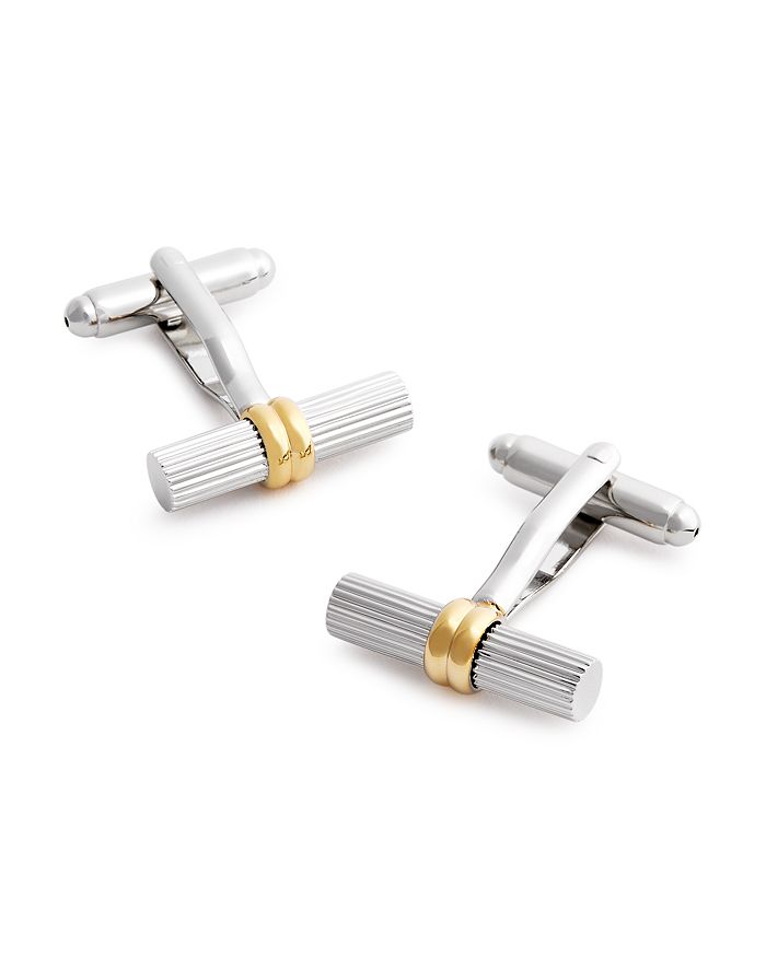 Shop Link Up Ribbed Tube With Gold Band Cufflinks In Silver