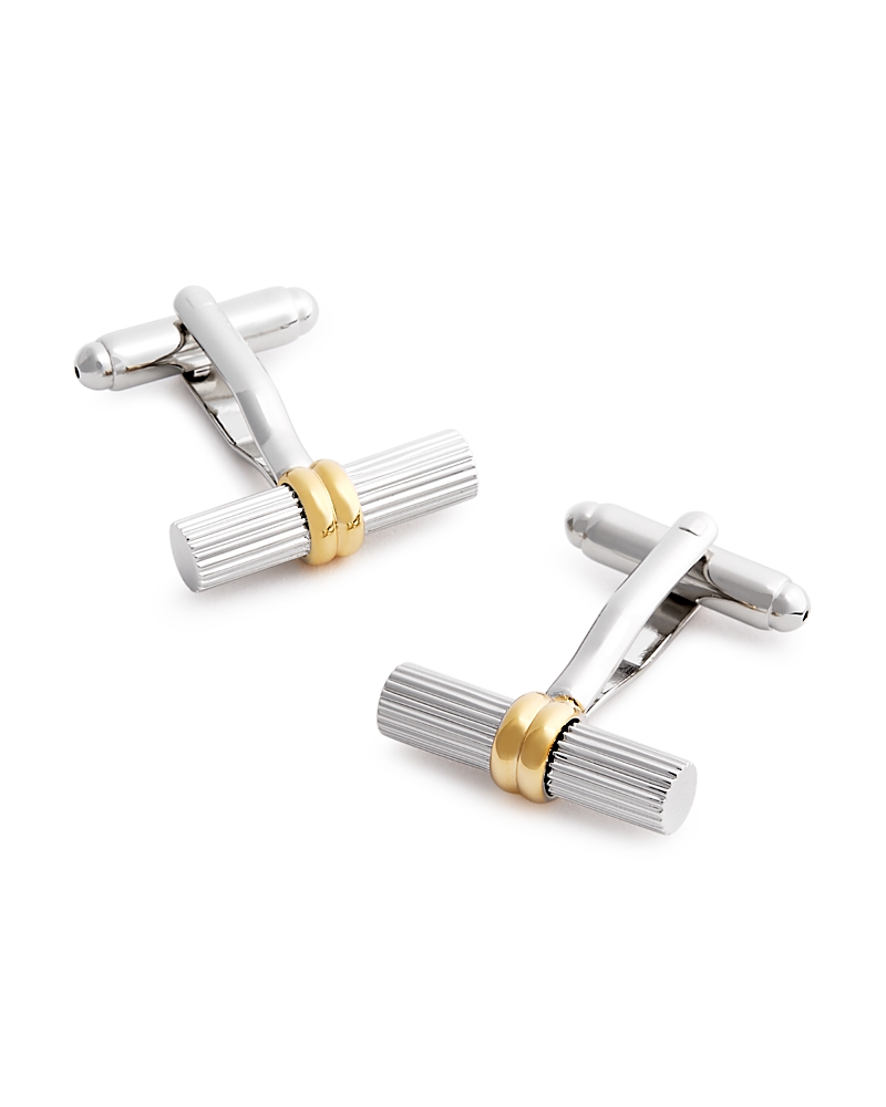 Link Up Ribbed Tube With Gold Band Cufflinks In Silver