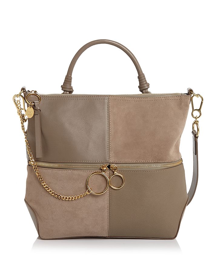 SEE BY CHLOÉ SEE BY CHLOE EMY LARGE COLOR-BLOCK LEATHER & SUEDE SHOULDER BAG,S19WSA35633