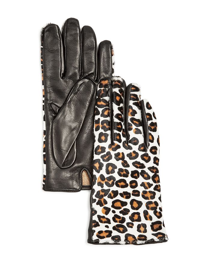 Bloomingdale's Cashmere Lined Calf Hair Gloves - 100% Exclusive In Black Leopard Panther