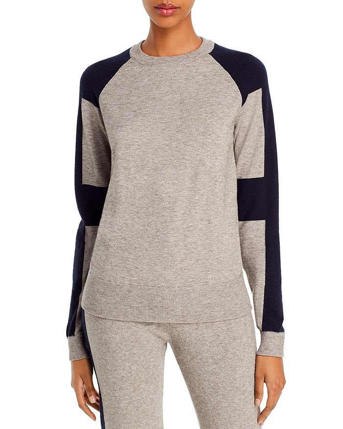 Aqua Madeleine Thompson X  Color-block Crewneck Sweater - 100% Exclusive In Charcoal/navy