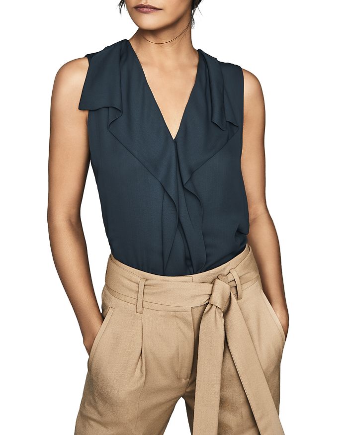 Reiss Keeley Draped Sleeveless Top In Teal