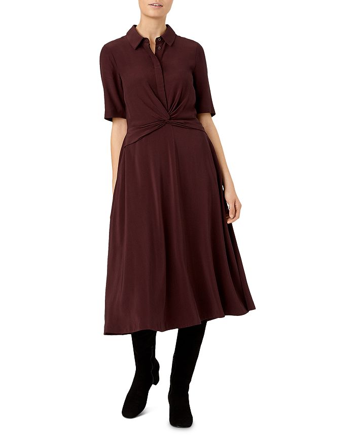 Hobbs London Maya Twist-front Shirt Dress In Mulberry