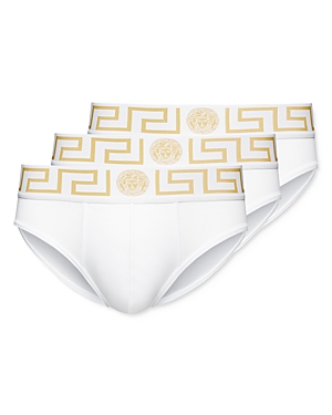 Versace Pack Of 3 Stretch Cotton Briefs In White/gold