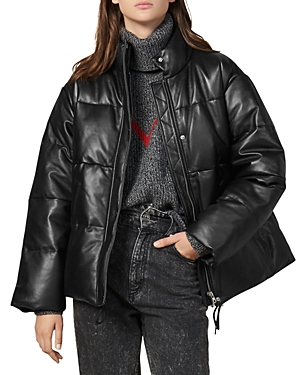 SANDRO EZRA QUILTED LEATHER PUFFER COAT,SFPOU00184