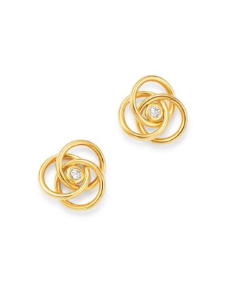 14Kt Yellow Gold Shiny One hot Row Love Knot Post Earring